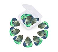 Juego de 12 púas de guitarra con estuche de almacenamiento, luces del norte, oso polar, púas para guitarra acústica y bajo eléctrico, 0,46 mm, 0,71 mm, 0,96 mm, finas, medianas y pesadas, para