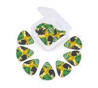 Juego de 12 púas de guitarra con estuche de almacenamiento, púas de guitarra vintage de la bandera de Jamaica para bajo eléctrico acústico, 0,46 mm, 0,71 mm, 0,96 mm, púas de guitarra finas, medianas