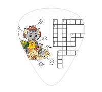 Juego de 12 púas de guitarra con forma de rompecabezas de búsqueda de palabras con caja fina, juego de crucigramas para niños, lindo gato en la playa y construcción de castillos de arena, juego de reg