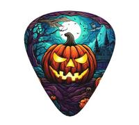 Juego de 12 púas de guitarra con patrón de calabaza terror, disponible en 3 grosores, adecuadas para guitarras acústicas y eléctricas