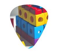 Juego de 12 púas de guitarra de bloques de construcción coloridos, incluye 3 grosores de púas para guitarras acústicas, ukeleles y más.