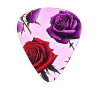 Juego de 12 púas de guitarra de rosas rojas y moradas, 3 grosores para guitarra acústica, bajo, guitarra eléctrica y mucho más.