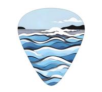 Juego de 12 púas de guitarra. Las ondas se lamen en las rocas. Imprime un tono nítido cómodo y resistente al desgaste para guitarra y ukelele