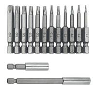 Juego de 12 puntas de destornillador de cabeza Torx + soporte magnético de extensión de brocas de 2 tamaños, vástago hexagonal de 1/4 pulgadas S2 de seguridad, kit de destornilladores a prueba de