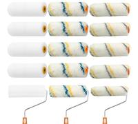 Juego de 12 rodillos de pintura, rodillo de pintura, rodillo de pintura, rodillo de espuma, cubiertas de espuma, rodillo de pintura de microfibra, espuma de 40 densidades, hilo de algodón amarillo y