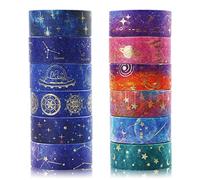 Juego de 12 rollos de cinta Washi, cinta adhesiva decorativa de Washi de color morado galaxia, cinta adhesiva decorativa para álbumes de recortes, manualidades, decoración de envoltura de regalos