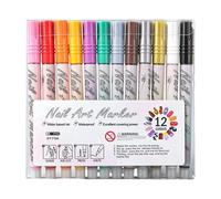 Juego de 12 rotuladores de colores acrílicos | 12 colores Nail Polish Paint Pen Set - Fingernail Liner Markers - For Home Casual Salon Travel Manicure Party Festival Formal Wedding
