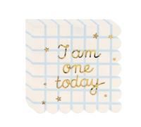 Juego de 12 servilletas de papel con texto "I am One Today", servilletas de papel para 1º cumpleaños, decoración para baby shower, color beige y dorado