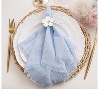Juego de 12 servilletas de Tela con Flecos, 100% algodón Suave Natural, Gasa, Lavables, para decoración de Bodas, cenas, Uso Diario Familiar, (16 x 16 Pulgadas) (Paquete de 12, Azul Claro)