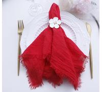 Juego de 12 servilletas de tela con flecos, 100 % algodón suave, servilletas lavables de gasa para decoración de boda, día de San Valentín, cenas (16 x 16 pulgadas), color rojo