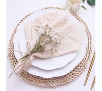 Juego de 12 servilletas de Tela de otoño con Flecos, 100% algodón Suave, Lavables, Ideales para decoración de Bodas, cenas, Uso Diario Familiar (Paquete de 12, Beige)