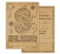 Juego de 12 tarjetas de invitación para 8º cumpleaños, para niños y niñas, bloques de construcción, invitaciones con sobres, tarjetas de invitación de cumpleaños infantiles, tarjetas postales de 12 x