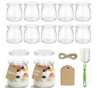 Juego de 12 tarros de yogur transparentes de 200 ml con tapas - Vasos reutilizables para mermelada, miel, velas - Aptos para lavavajillas, microondas y congelador, sin BPA