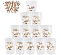 Juego de 12 tazas con 12 pajitas, taza JGA reutilizable Team Bride Bachelorette Party Cup Bride Team Tazas para Bridal Shower Compromiso despedida de soltero