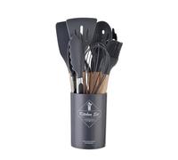 Juego de 12 utensilios cocina silicona antiadherentes: espátula, pala, batidor huevos y herramientas con mango madera(Black 12Pcs)