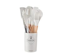 Juego de 12 utensilios cocina silicona antiadherentes: espátula, pala, batidor huevos y herramientas con mango madera(White 12Pcs)