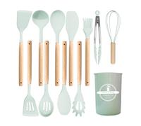 Juego de 12 utensilios cocina silicona, espátula antirayaduras, cuchara y volteador, kit completo for principiantes(Green)
