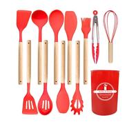 Juego de 12 utensilios cocina silicona, espátula antirayaduras, cuchara y volteador, kit completo for principiantes(Red)