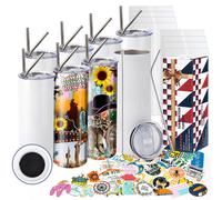 Juego de 12 vasos de sublimaciσn de 20 oz, de acero inoxidable de doble pared, delgados, rectos, en blanco, con tapa, pajita, envoltura retrαctil