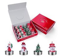 Juego de 12 Velas de Navidad de MMOBIEL - Velas Decorativas Sin Perfume de Cera de Parafina con Diseños de Papá Noel, Muñeco de Nieve, Árbol de Navidad - Decoración Interior - Regalo para Navidad