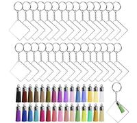 Juego de 120 llaveros acrílicos rectangulares con borlas en blanco que incluyen 30 piezas en blanco acrílico de 2 pulgadas, 30 borlas para manualidades, 30 llaveros con cadena, 30 anillos de salto