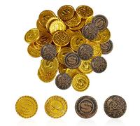 Juego de 120 piezas de juguete, 100 oro y 20 de bronce, juguete de moneda de oro de tesoro pirata, piezas de juego de monedas de oro para fiestas piratas, juegos de niños, decoraciones de cumpleaños