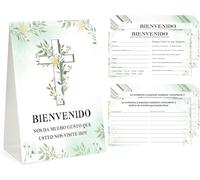 Juego de 121 tarjetas de visita de la iglesia española con letrero de tienda de campaña y postales de solicitud de oración para saludar ocasiones religiosas