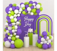 Juego de 122 globos de color verde lima, morado, blanco y plateado, globos de color verde y violeta, globos plateados metálicos para niños y niños, Buzz Lightyear, tema mundial, decoración de fiesta