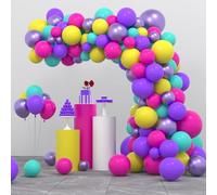 Juego de 122 globos mágicos con forma de arco de guirnalda, color rosa, verde azulado, amarillo y morado, globos de color morado metálico, suministros de fiesta para fiestas temáticas hippie mágicas