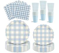 Juego de 125 piezas de vajilla festoneada azul para fiesta, platos desechables de papel azul, servilletas, vasos para cena, postre, suministros de fiesta de cumpleaños