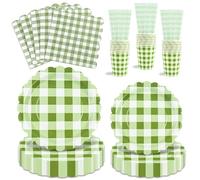 Juego de 125 piezas de vajilla festoneada verde salvia, platos desechables de papel verde salvia, servilletas y vasos para cena, postre, suministros de fiesta de cumpleaños