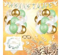 Juego de 125 piezas para decoración de bautismo, 24 globos, 40 servilletas, confeti de madera y cintas para decoración de mesa