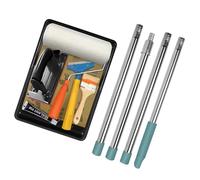 Juego de 13 rodillos de pintura de 9 pulgadas con postes de extensión, bandeja de pintura, cepillo, bloque de lijado, papel de lijado, raspador, guantes desechables y sombrero, kit de rodillos para