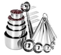 Juego de 13 tazas medidoras y cucharas medidoras de acero inoxidable, 5 tazas medidoras y 6 cucharas medidoras, 1 regla de medición y 1 cuchara con clip, para cocinar, hornear bebidas