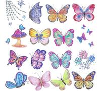 Juego de 130 tatuajes de mariposa con purpurina para regalos de escolarización para niños, tatuajes temporales para niñas, regalo de cumpleaños infantil, bolsa de relleno, Halloween, carnaval