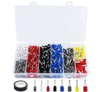 Juego de 1300 férulas de cable de 0,5 mm² - 10 mm², surtido de casquillos aislados para conexión de alambre, con 1 rollo de cinta adhesiva