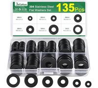 Juego de 135 arandelas negras Bolatus de acero inoxidable, surtido de 6 tamaños, arandelas para carrocería, M4, M5, M6, M8, M10, M12, arandelas planas de acero inoxidable para tornillos y tuercas