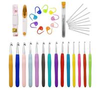Juego de 14 agujas de ganchillo de tamaño completo, 44 unidades para principiantes con accesorios de ganchillo, agujas de ganchillo ergonómicas de goma suave (2,0 mm a 10,0 mm) con 1 tijera amarilla
