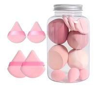 Juego de 14 esponjas de 4 colores, licuadora de esponja de maquillaje, látex con 1 funda de soporte de esponja para base líquida, protector solar y crema, uso húmedo y seco, para mujeres, novia, madre
