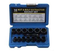 Juego de 14 extractores de tornillos para extracción de tuercas dañadas con adaptador de enchufe hexagonal y flautas en espiral inversa, estuche de almacenamiento resistente para automóviles y