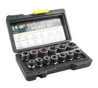 Juego de 14 extractores de tuercas en espiral, juego de llaves de vaso de perfil en espiral, extractor de tuercas de rueda con adaptador hexagonal, juego de extractores de tornillos y tuercas oxidadas