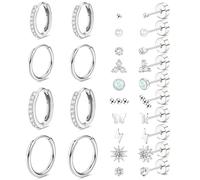 Juego de 14 pares de aretes de tuerca de plata con parte trasera plana para mujeres y hombres, joyería de piercing de hélice de acero quirúrgico, aretes de aro pequeño chapados en plata de 14 quilates