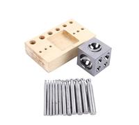 Juego de 14 piezas de bloques de perforación Dapping Doming, kit de herramientas para hacer joyas, herramientas de formación de metal de acero inoxidable con base de madera, juego