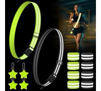 Juego de 14 reflectores de ropa, incluye 2 cinturones reflectantes, 8 bandas reflectantes, 4 reflectores colgantes para niños, adultos, perros, deportes al aire libre, bicicleta