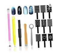 Juego de 14 unidades de herramientas de arte de uñas magnéticas DIY Magic 3D Magnetic Stick Stick Uso con polvo de ojo de gato o esmalte de uñas - Lápiz magnético de ojo de gato