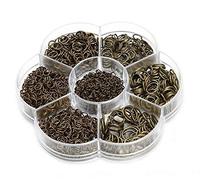 Juego de 1450 piezas de anillos de salto abiertos, kit de hallazgos de joyería, conectores de cadena, conjunto de eslabones para hacer joyas de arcilla, hallazgos de 4 a 10 mm (bronce antiguo)