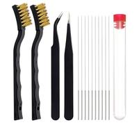 Juego de 15 agujas de limpieza para impresora 3D, juego de limpieza de boquillas para impresora 3D, accesorios de impresión 3D con agujas de limpieza de 0,4 mm, cepillo de alambre de latón y pinzas