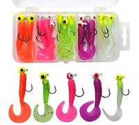 Juego de 15 anzuelos de cabeza de bola con gusanos de cebo, juego de señuelos de cola de larva, cebo artificial, tubos, cebos, ojos 3D, cola larga para trucha de lubina, 7,9 g/5,2 g/3,5 g con caja de