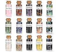 Juego de 15 botellas de piedras preciosas de cristal, kit de colección de piedras curativas de cuarzo natural, botella de deseos de grava, reiki, curación, meditación