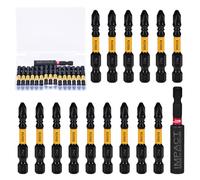 Juego de 15 brocas PH2 magnéticas con extensión de 1 bit, 50 mm de ranura en cruz antideslizante, acero de aleación S2, puntas antideslizantes para reparación de automóviles, montaje de muebles